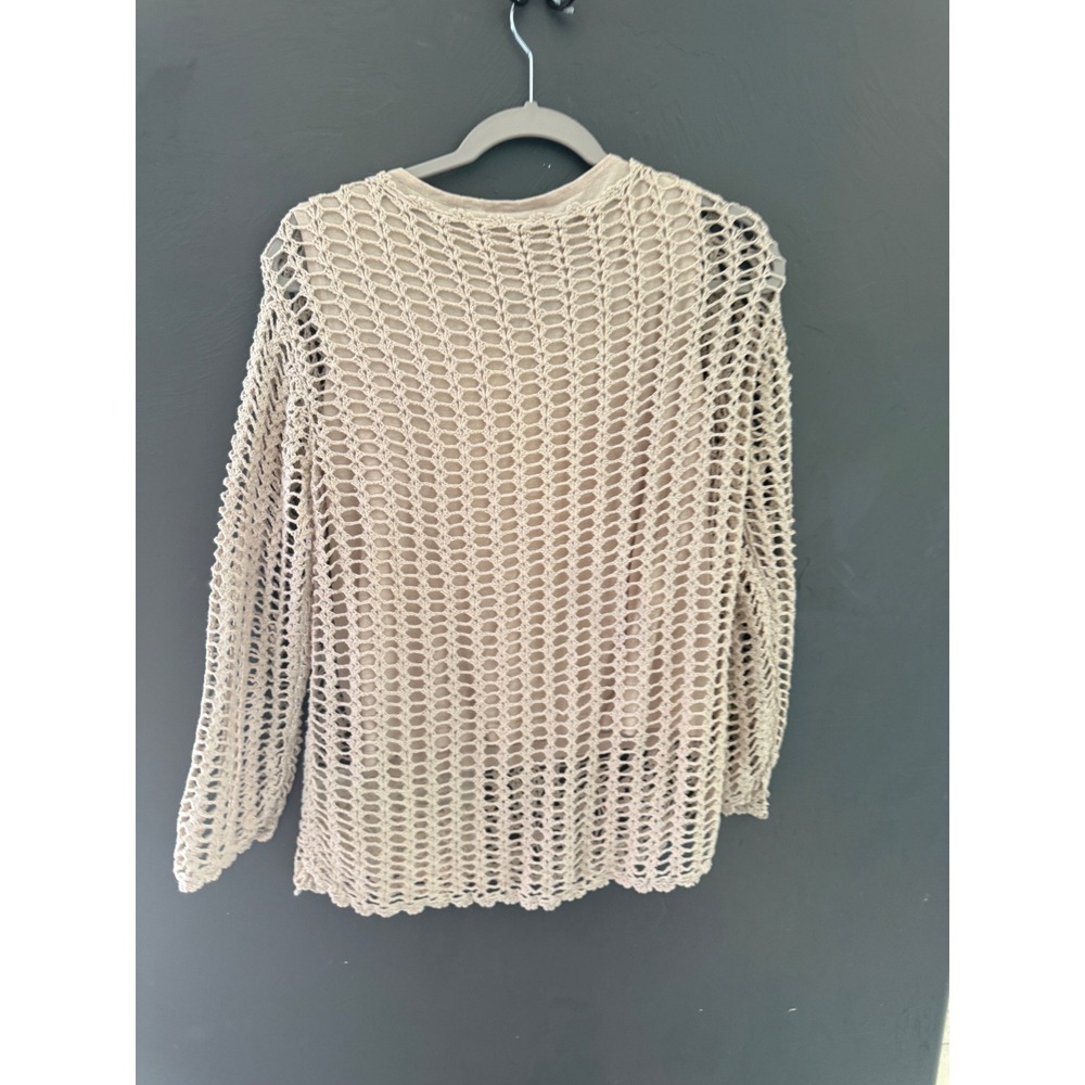 Croft & Barrow Cottage Small Beige Crochet Knit Lined Sweater Scalloped Hem Tan - Picture 4 of 7